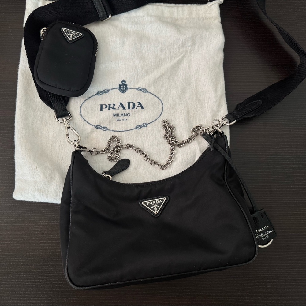 Prada Re-Edition 2005 Nylon and Saffiano leather bag with charm Bag